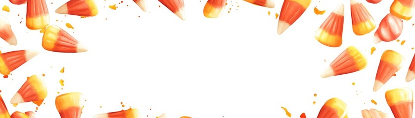 Obraz premium Watercolor candy corn and sweets, scattered along the edges, framing a large blank area