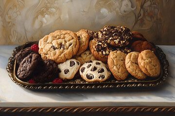 An illustration of a tray filled with various cookies