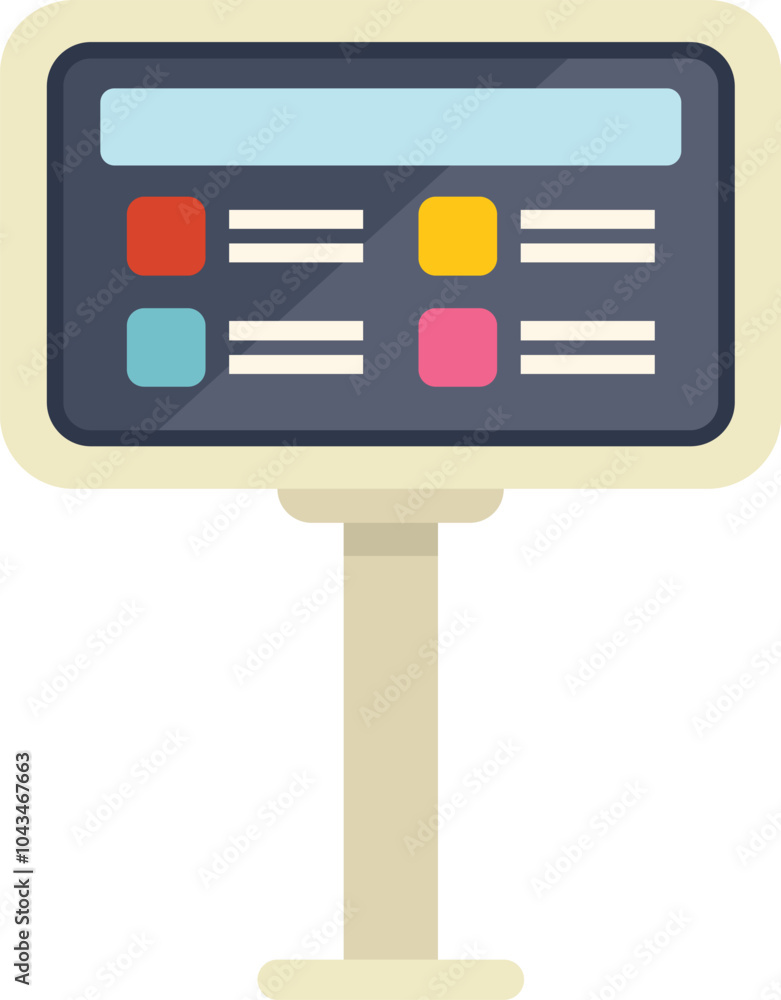 Poster digital information board showing scheduled events and data on a white background