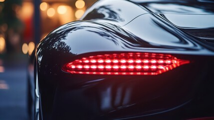 Fototapeta premium Extreme close-up of taillight LED design and curved glass surface reflecting surroundings