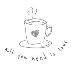 Obraz premium Heart symbol on a cup doodle style illustration