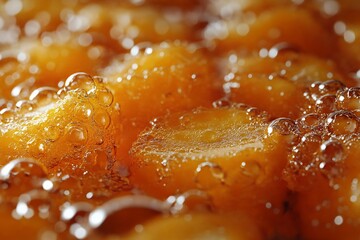 Golden potato slices immersed in bubbling oil, frying and creating a crispy outer layer