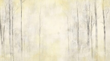 Fototapeta premium Watercolor trees in pale yellow and grey set against a distressed grunge wallpaper resembling old parchment