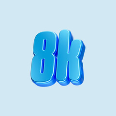 Blue metallic number. 8K Bright blue 3D Render. Isolated on white background.