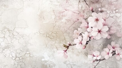 Soft cherry blossoms in pale pinks on a serene wallpaper background with grunge texture