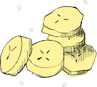 recommend clip art: Graphic drawing of chopped banana fruit. Vector Banana slices on white background
                    