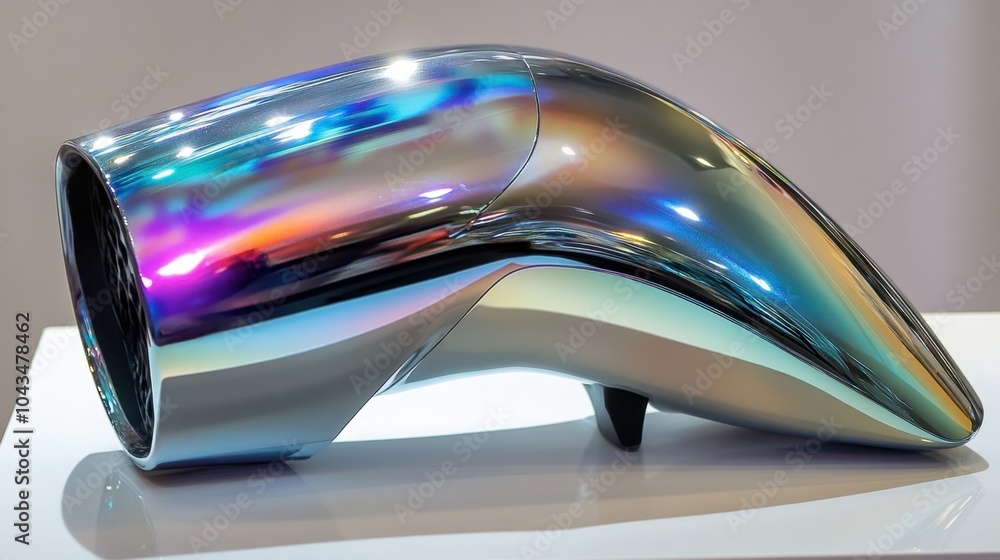 Poster polished metallic curved object with color reflections