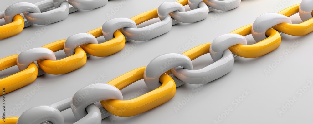 Aufkleber close-up view of strong metallic links in gray and yellow, symbolizing connection and security in va