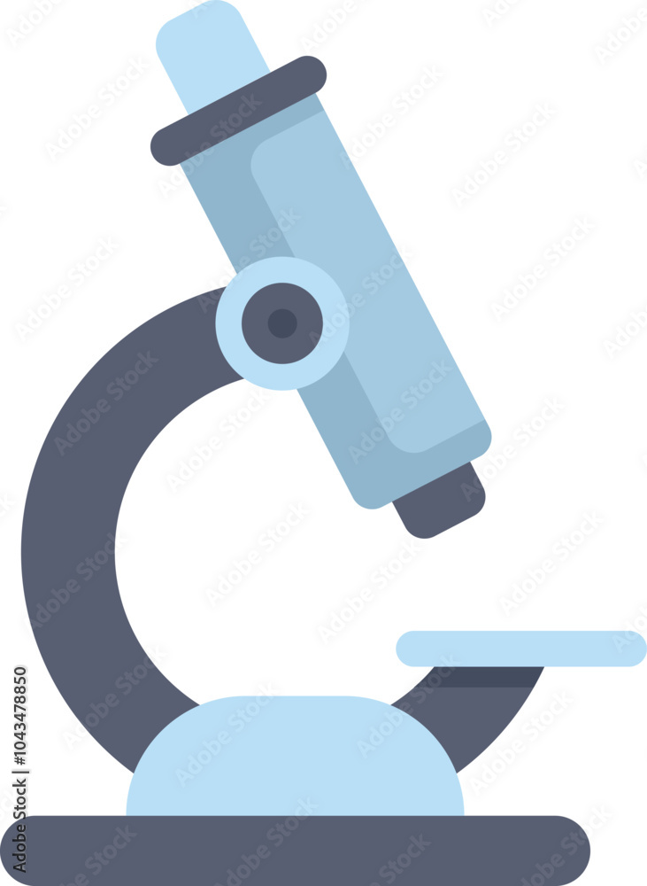 Poster vector illustration in flat design style of a laboratory microscope standing on a table, representin
