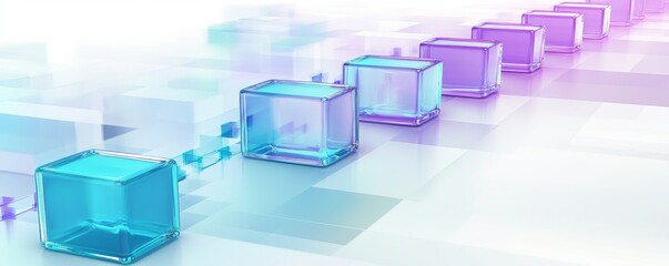 Colorful translucent cubes lined up, creating a modern abstract design with a bright, futuristic aesthetic.