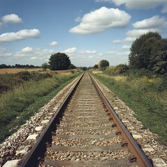 Fototapeta premium Train tracks in the countryside close to Paris Portrait format