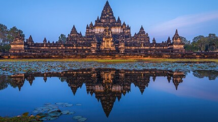Fototapeta premium Majestic Temple Reflection at Dawn