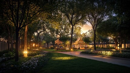 Serene Evening in a Lush Garden Setting