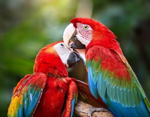 Colorful of Greenwinged Macaw aviary, sitting on the log