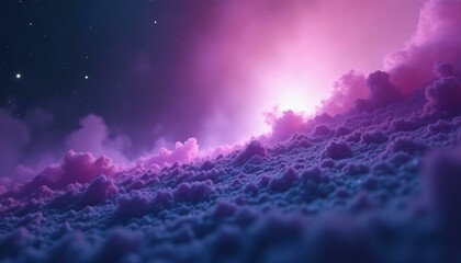 Purple and Pink Cloudscape at Night, Dreamy Fantasy Landscape.