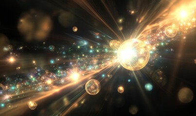 Obraz premium Abstract space scene with glowing orbs.