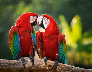 Colorful of Greenwinged Macaw aviary, sitting on the log