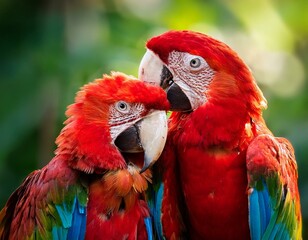 Colorful of Greenwinged Macaw aviary, sitting on the log