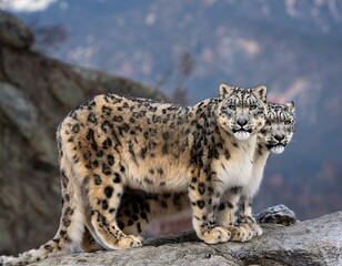 Fototapeta premium Portrait of nice snow leopard on the rock