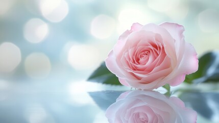 Fototapeta premium Soft Pink Rose with Elegant Reflection on Surface