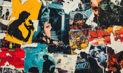 Naklejka premium Tattered posters with faces and text.