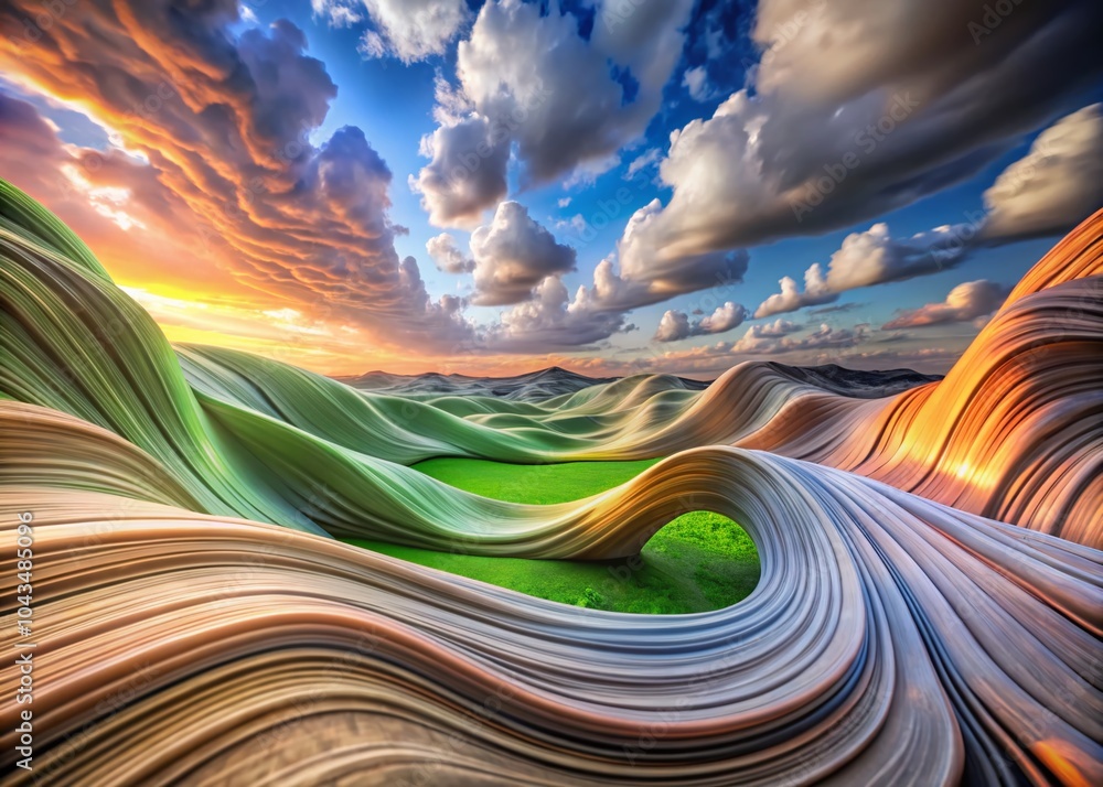 Aufkleber abstract landscape with 3d rendered shapes and lines in an infinite space