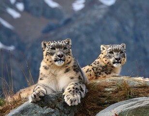 Obraz premium Portrait of nice snow leopard on the rock