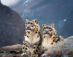 Fototapeta premium Portrait of nice snow leopard on the rock