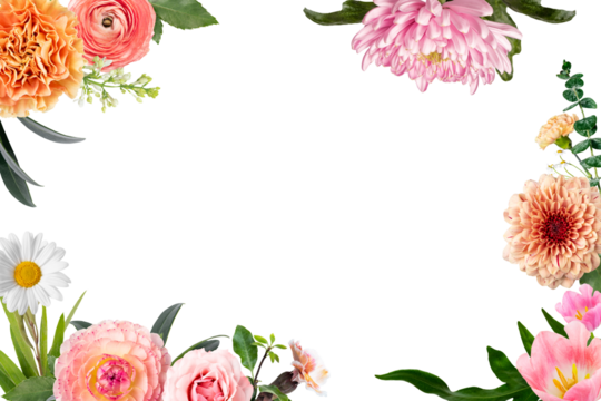 Colorful png bouquet frame, floral design in transparent background