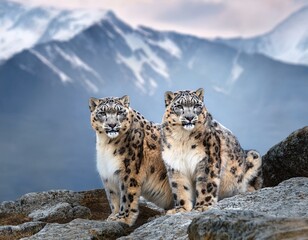 Fototapeta premium Portrait of nice snow leopard on the rock
