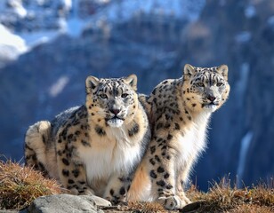 Obraz premium Portrait of nice snow leopard on the rock