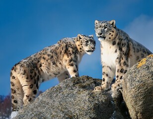 Obraz premium Portrait of nice snow leopard on the rock