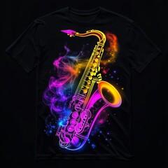 Obraz premium psychedelic neon Saxophone with smoke, ideal for mobile wallpapers and background, music poster , festivals and album covers. 