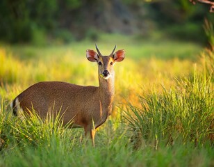 Obraz premium doe on the meadow next wood