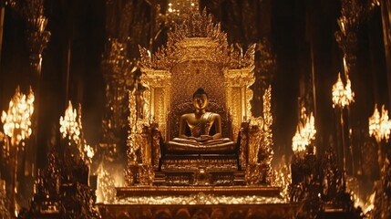 Fototapeta premium Glorious Buddha Statue in Ornate Temple Setting