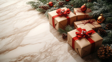 Festive New Year background from expensive gifts close-up