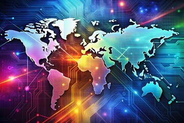 Obraz premium Abstract Technology Background with World Map for Digital Design and Innovation