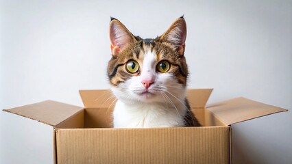 Adorable Cat in a Box on White Background - Pet Photography Showcase