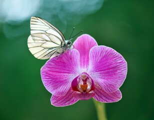 Fototapeta premium Aporia crataegi butterfly on a wild flower early in the morning waiting for the first rays of the sun