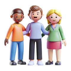 Fototapeta premium Multicolored people holding hands 3d cartoon style illustration