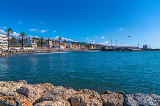 Puerto Caleta de Velez Spain port and marina viewed from Torre del Mar Costa del Sol