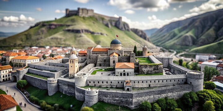 Aerial Tilt-Shift Photography of Old Castle Akhaltsikhe (Rabati) in Georgia - Stunning Landscape View