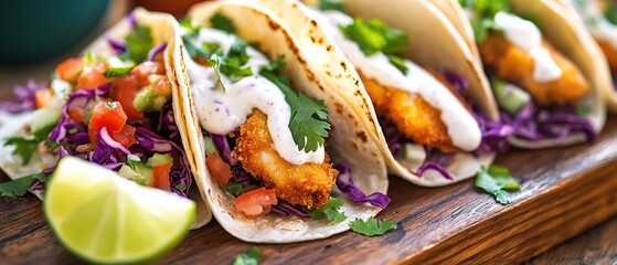 Crispy Fish Tacos with Purple Slaw and Cilantro
