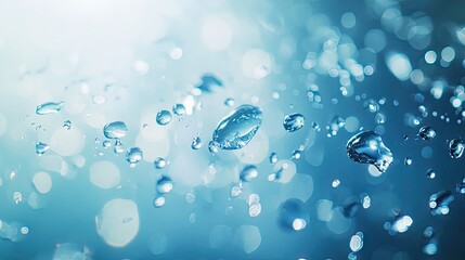 Light blue sparkling water droplets on glass, creating a refreshing and clean effect.