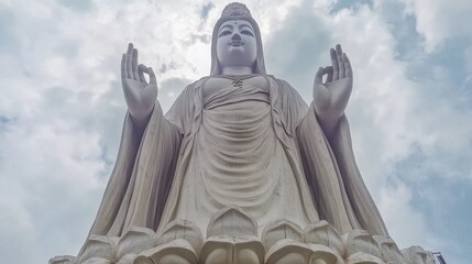 Fototapeta premium Serene Statue of Buddha Against Cloudy Sky