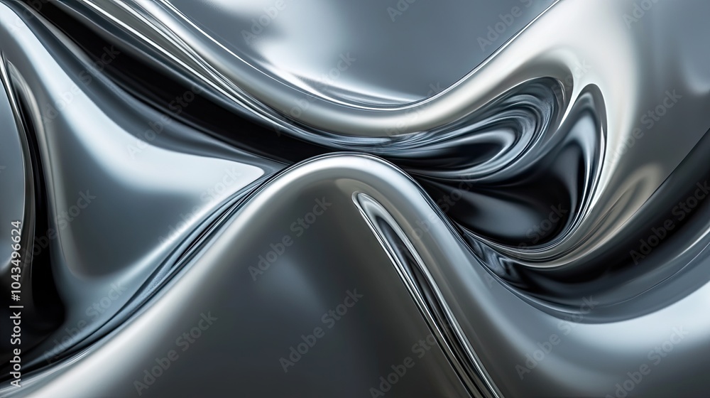 Poster Polished abstract design with fluid curves and soft gradients in slate gray and silver, creating a refined and minimalist look.