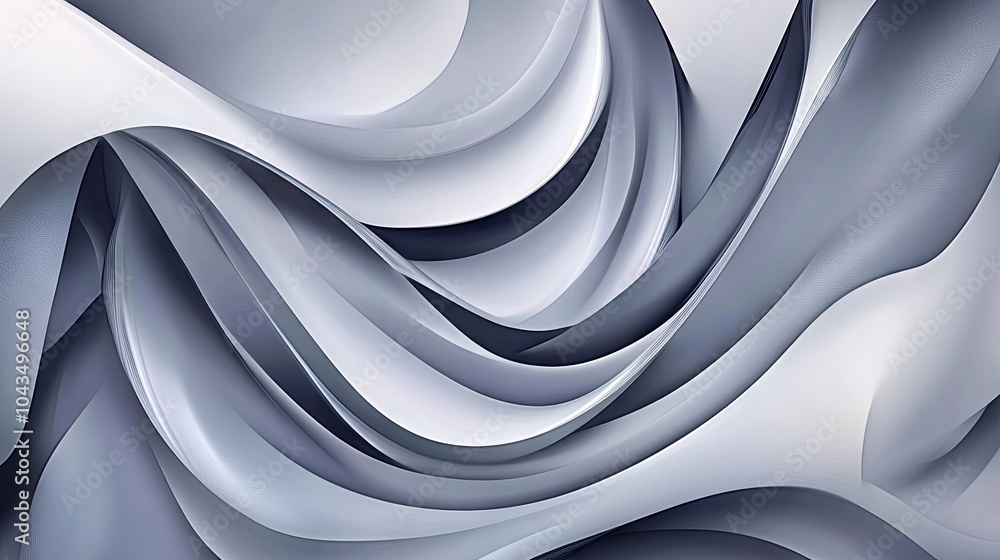 Poster Polished abstract design with fluid curves and soft gradients in slate gray and silver, creating a refined and minimalist look.