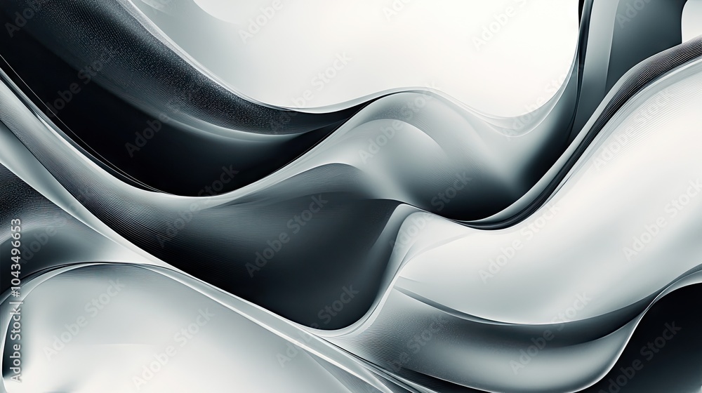 Poster Polished abstract design with fluid curves and soft gradients in slate gray and silver, creating a refined and minimalist look.