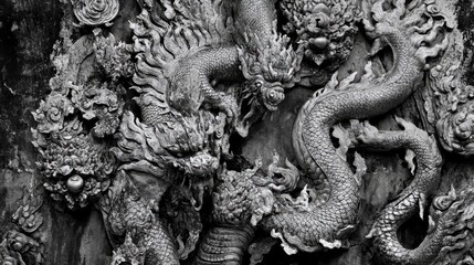 Obraz premium Intricate Black and White Dragon Sculpture Art
