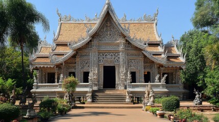 Ornate Temple Architecture Surrounded by Lush Greenery